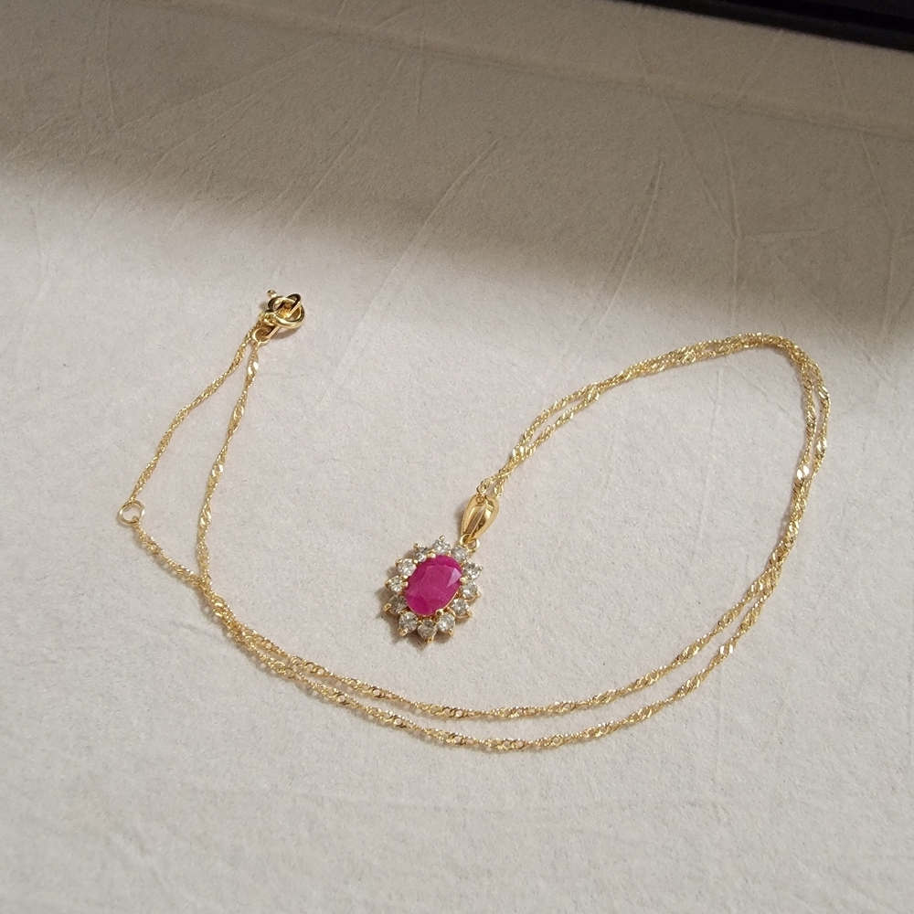 Ruby with Diamond pave necklace on 18k solid chain